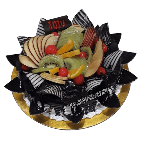 Happy Birthday Fresh Fruit Cake Stock Image - Image of peach, frosting:  24745207